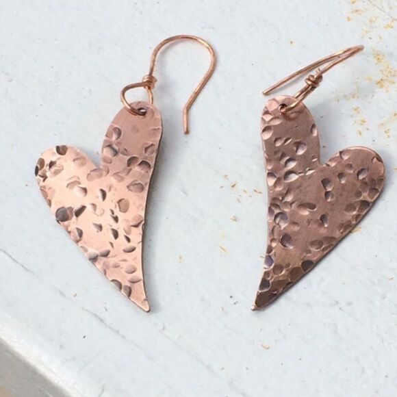 Copper earrings, Hand crafted, NEW, Heart, Handmade, Artisan, Unique - Picture 1 of 1